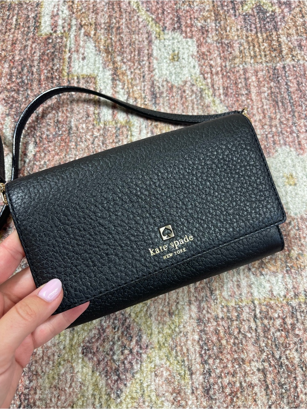 Kate Spade Southport Avenue Natalie Pebbled Leather Clutch Crossbody Bag Black